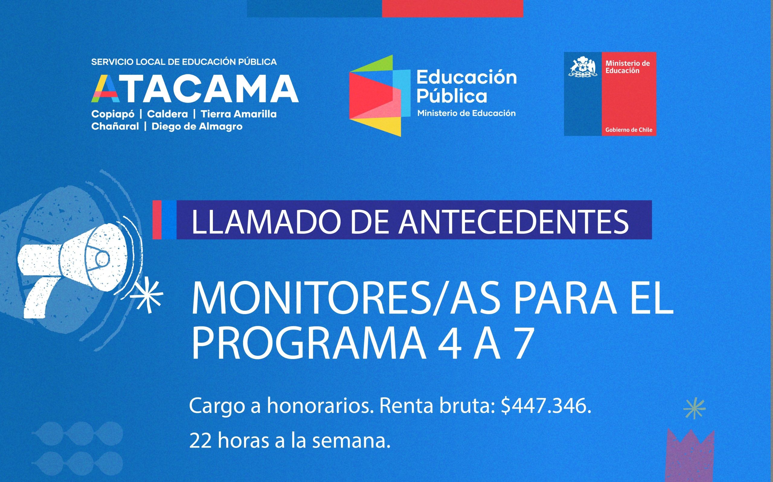 SLEP Atacama abre convocatoria para monitores y monitoras del Programa 4 a 7 en Copiapó y Diego de Almagro