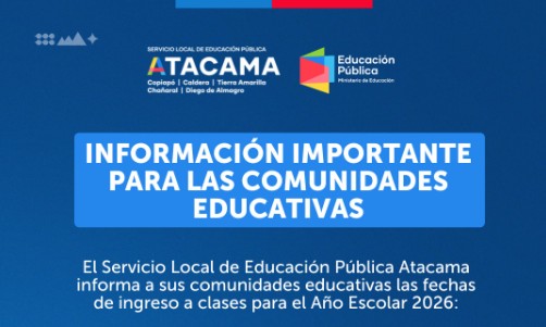 Año Escolar 2026: SLEP Atacama informa fechas y medidas de inicio de la temporada lectiva en establecimientos educacionales