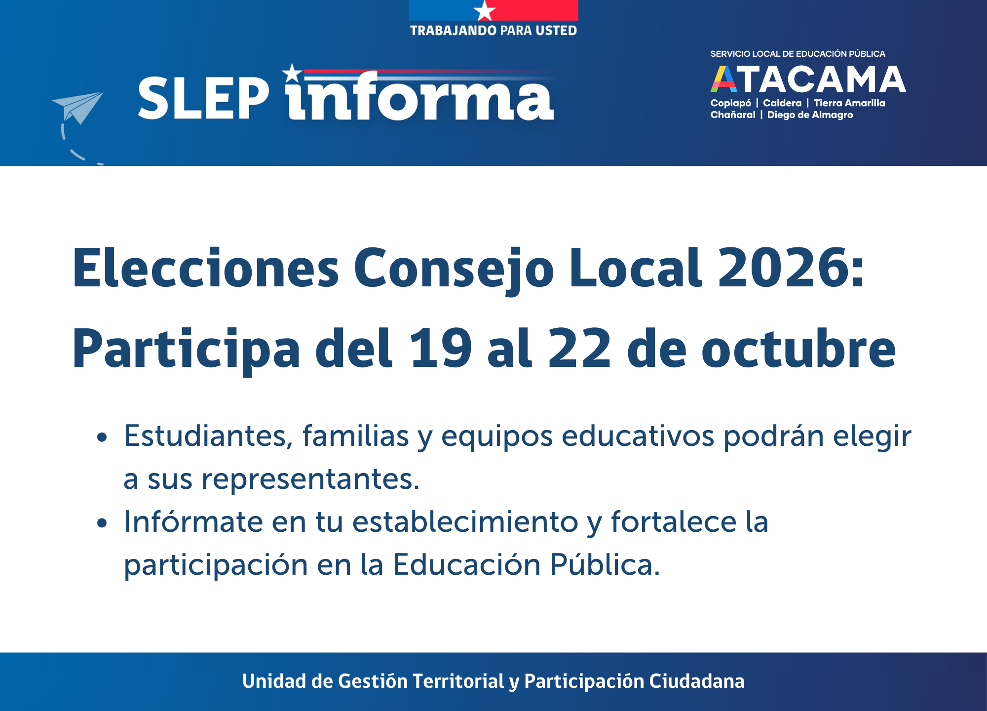 Comunidades educativas de SLEP Atacama participarán en elecciones del Consejo Local 2026